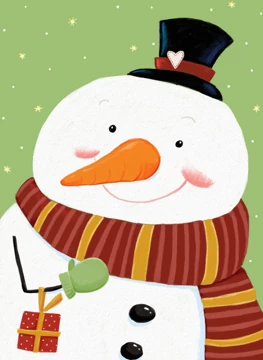 Smiling Christmas Snowman with Gift