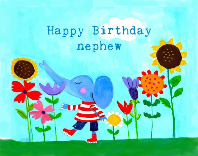 Happy Birthday Nephew Blue Elephant