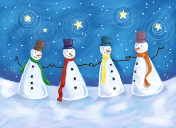 Four Christmas Snowmen Under the Stars
