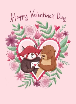 Red Panda and Otter Happy Valentine's Day