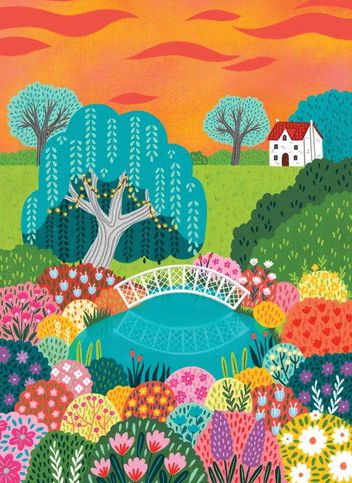 Sunset Garden Bridge - Blank Art