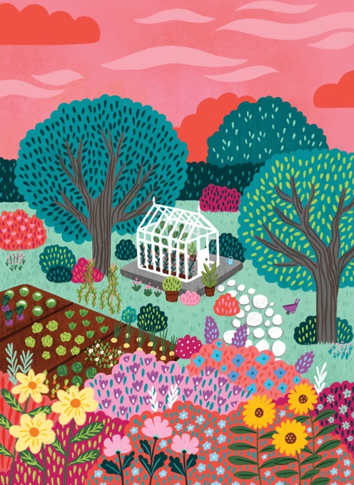 Sunset Garden Greenhouse - Art Card Blank