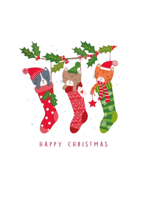 Happy Christmas Kittens Trio in Stockings