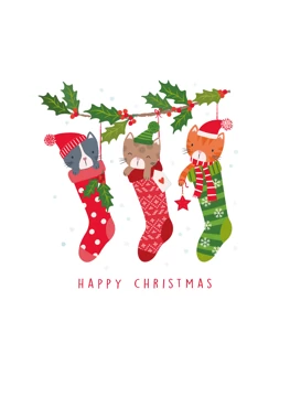 Happy Christmas Kittens Trio in Stockings