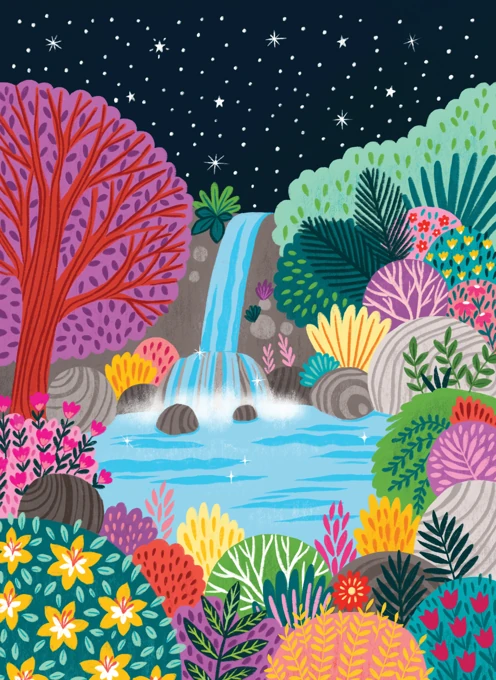 Moonlit Waterfall Garden