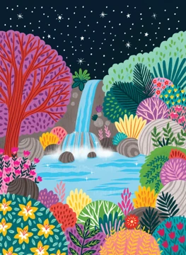 Moonlit Waterfall Garden