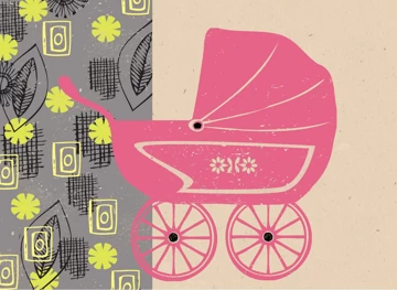 Pink Pram New Baby Card