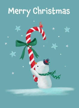 Merry Christmas Cute Snowman and Candy Cane