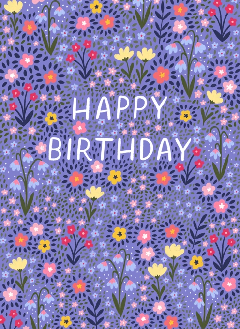 Floral Happy Birthday Card - Purple