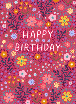 Floral Happy Birthday Card - Dark Pink