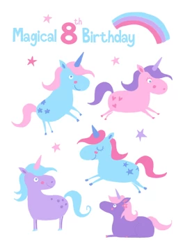 8th Birthday Pastel Unicorns