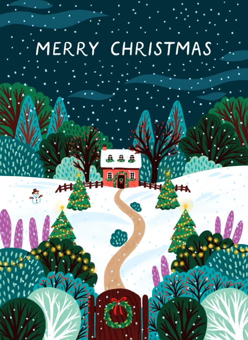 Merry Christmas - Snowy Cottage