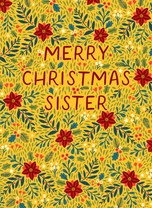 Floral Merry Christmas Sister