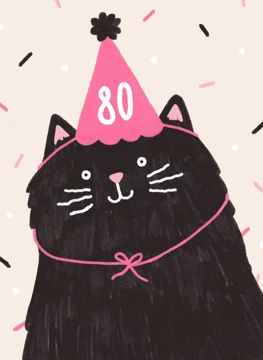 Birthday Hat Party Cat | Milestone Age 80