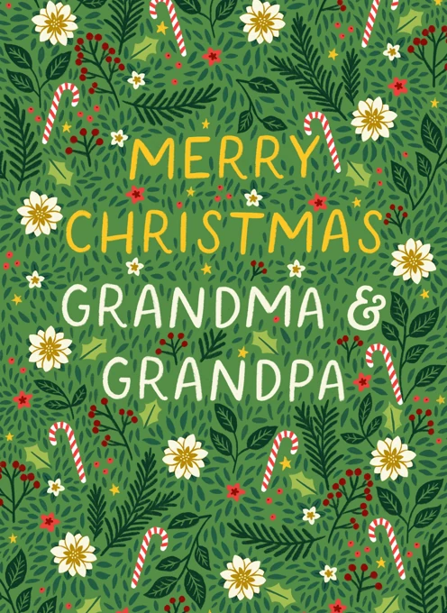 Floral Merry Christmas Grandma & Grandpa