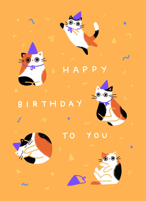Joyful Cats in Hats Birthday Card