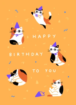 Joyful Cats in Hats Birthday Card