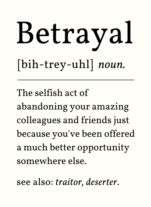 Betrayal - Funny Leaving Card