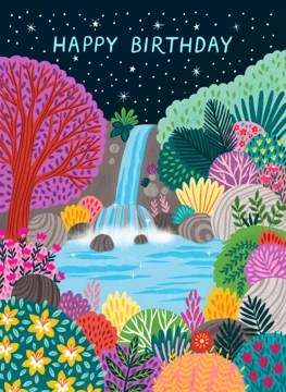 Whimsical Waterfall Happy Birthday