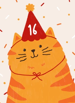 Birthday Hat Party Cat | Milestone Age 16