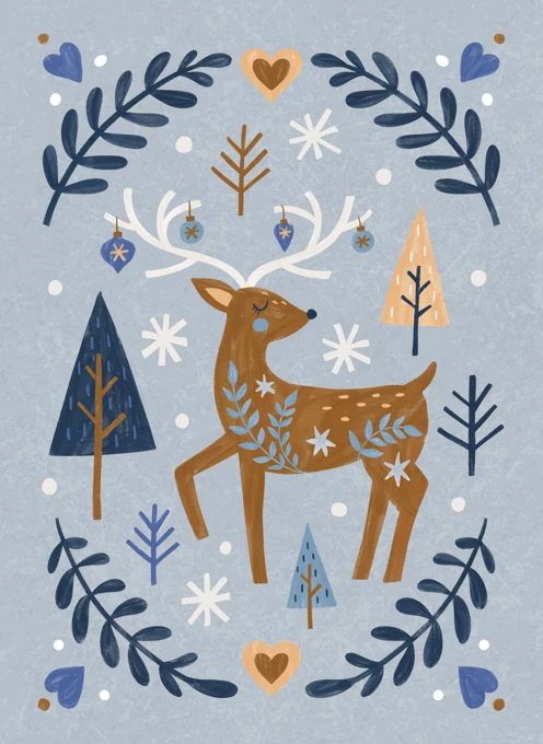 Winter Deer and Hearts