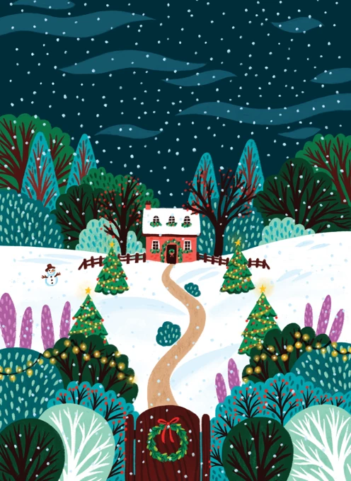 Snowy Cottage Christmas Scene