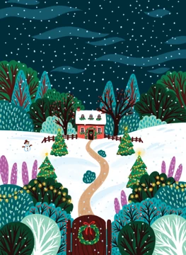 Snowy Cottage Christmas Scene