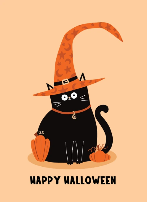 Happy Halloween Curly Hat Cat