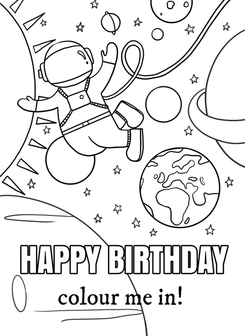Happy Birthday in Space - Colouring