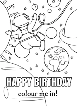 Happy Birthday in Space - Colouring
