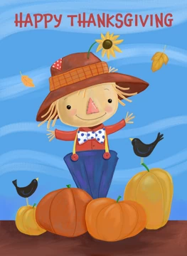 Happy Thanksgiving Cute Scarecrow Pumpkins