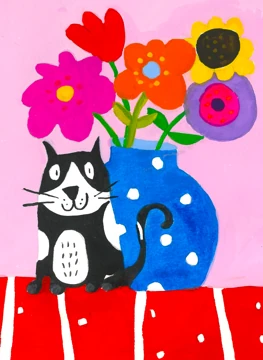 Black and white cat flower vase