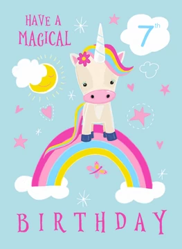 7th Birthday Cute Unicorn Rainbow