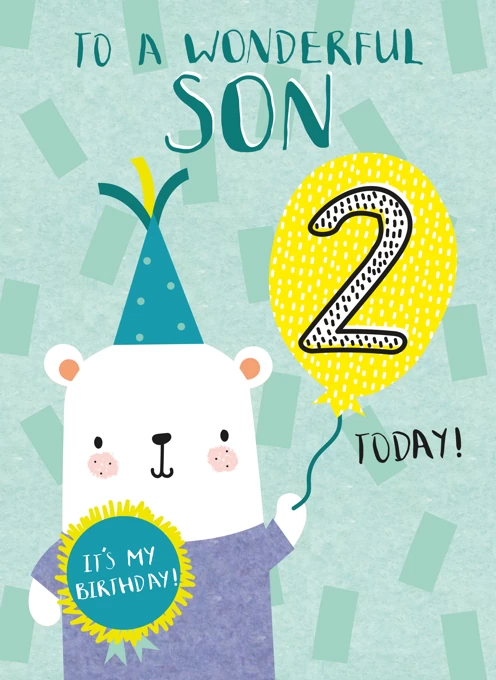 Son Happy Second Birthday Bear Card