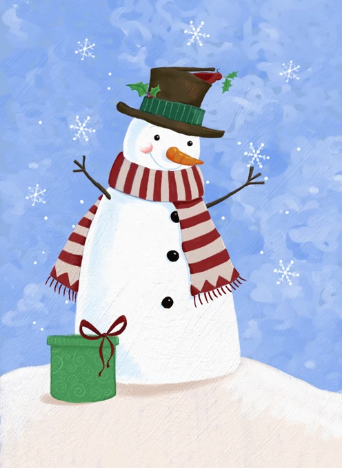 Cheerful Christmas Snowman & Gift