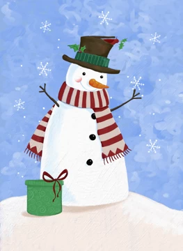Cheerful Christmas Snowman & Gift