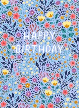 Floral Happy Birthday Card - Light Blue