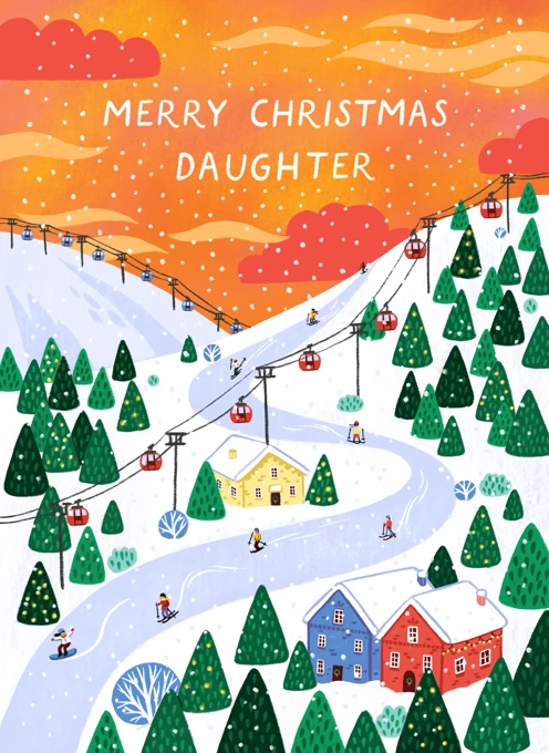Merry Christmas Daughter - Alpine Skiing Village