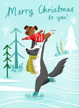 Merry Christmas Skating Dogs