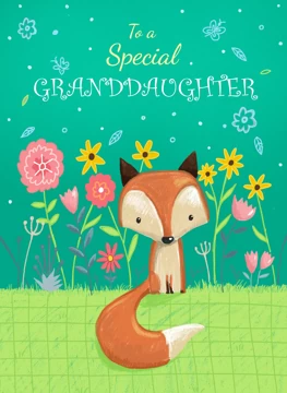 Granddaughter Birthday Cute Fox in Flowers