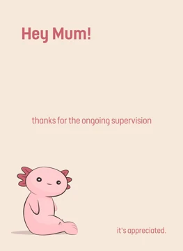 Hey mum! Thanks for the ongoing supervision.